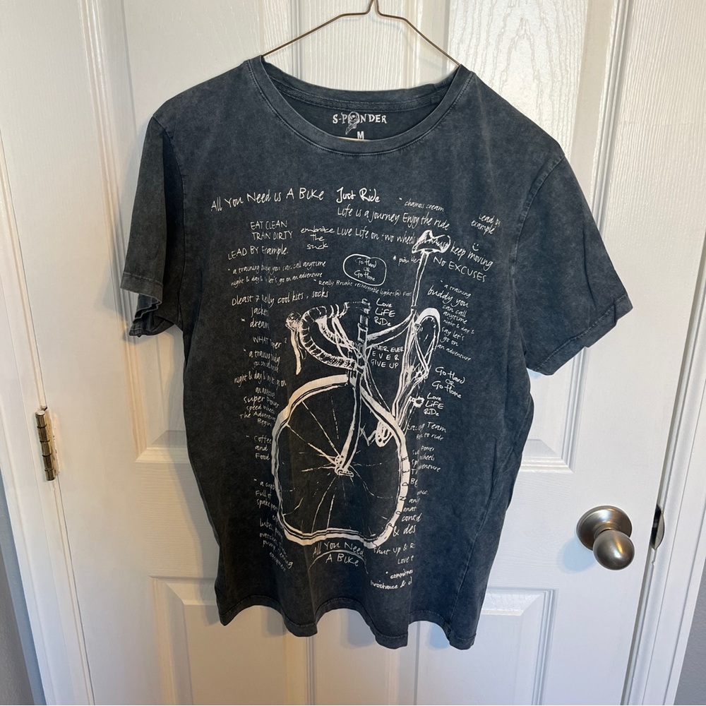 Navy blue stone washed bike short sleeve shirt